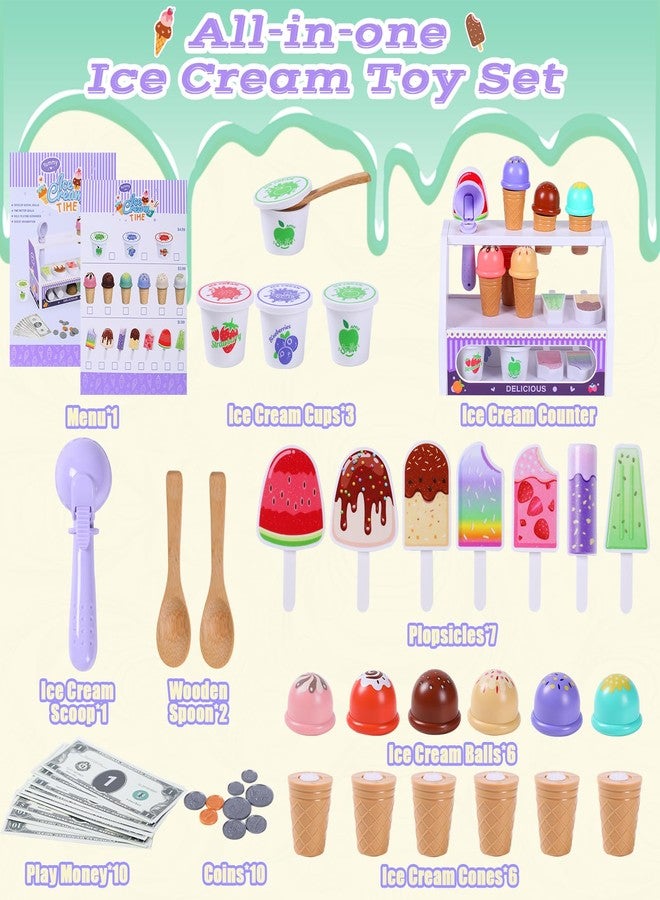 FENYAN Ice Cream Play Set, Pretend Play Store for Toddlers 3-5, Various Flavors Popsicle Ice Cream Counter Shop with Menu & Fake Money, Preschool Ice Cream Toys for Kids 3-8 Girls Birthday Gift - Image 2